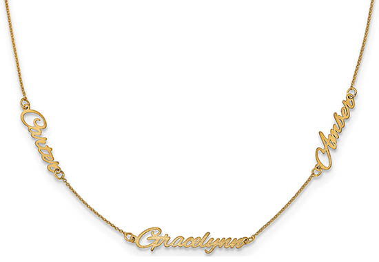 3 Name Personalized Necklace, 14K Gold