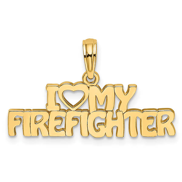 I Love (Heart) My Firefighter Pendant, 14K Gold