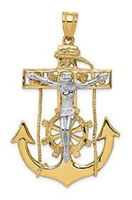 Large 14K Two-Tone Gold Mariner's Anchor Crucifix Pendant