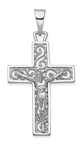Men's 14K White Gold Paisley Swirly Design Crucifix Pendant