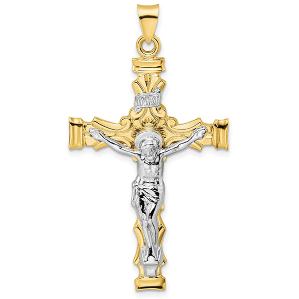 Artistic Design 14K Two-Tone Gold Crucifix Pendant for Men