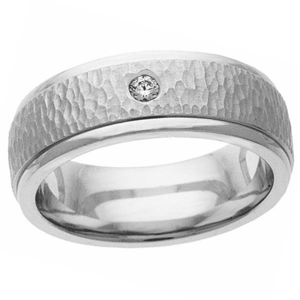 Diamond Handmade Hammered Wedding Band Ring, 14K or 18K White Gold