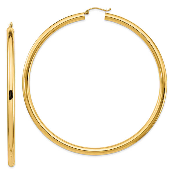 Extra Large 3 3/16" Hoop Earrings 14K Gold