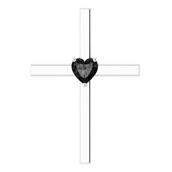 Heart-Shaped Onyx Cross Necklace, 14K White Gold