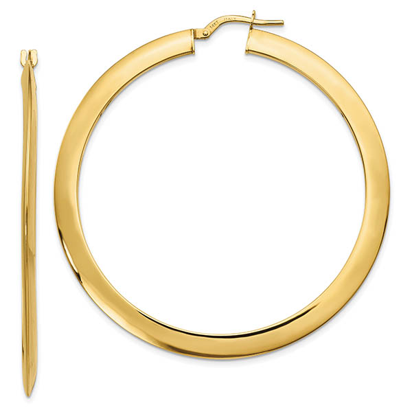 Italian 14k Gold Beveled Hoop Earrings  (2-1/8")