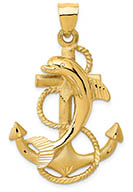 Large 14K Gold Anchor and Dolphin Pendant
