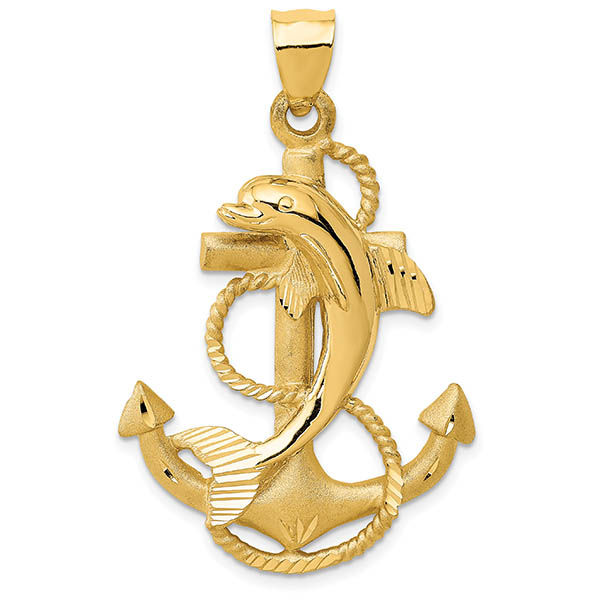 Large 14K Gold Anchor and Dolphin Pendant