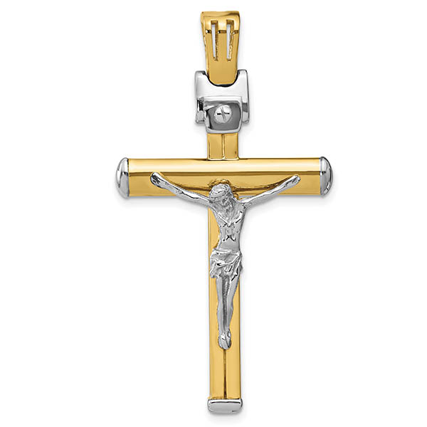 Men's Large Italian 14K Two-Tone Gold Crucifix Necklace