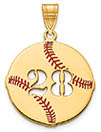 Personalized 14K Gold Baseball Necklace Pendant with Number