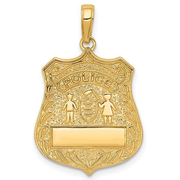 Personalized 14K Gold Engravable Police Badge Pendant