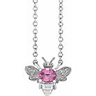 Pink Sapphire Bee Necklace, 14K White Gold