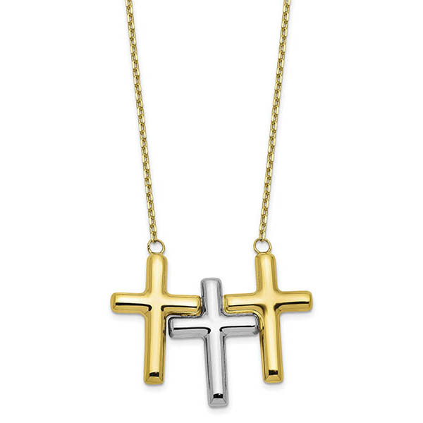 Three Crosses Necklaces in 10K Two-Tone Gold