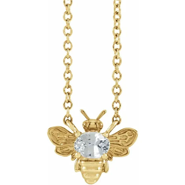 White Sapphire Bee Necklace, 14K Yellow Gold