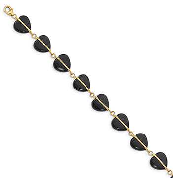 14k gold black onyx heart bracelet for women