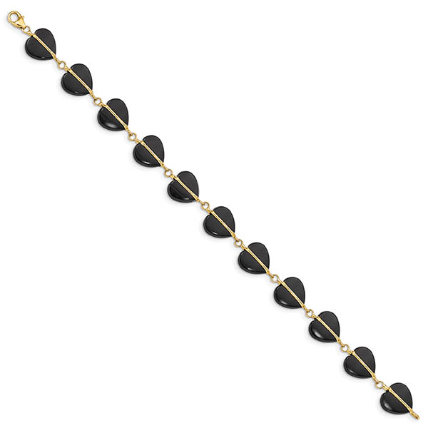 14k gold black onyx heart bracelet for women