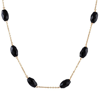 Antique-Cut Black Onyx Necklace 14K Gold