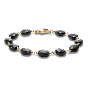 Antique-Cut Black Onyx Bead Bracelet for Women 14K Gold