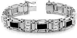men's 14k white gold greek key onyx bracelet