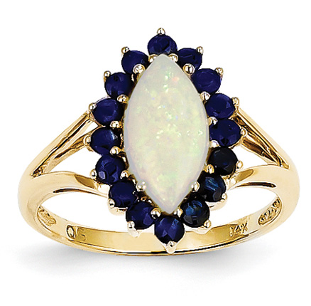 Opal and Sapphire Ring, 14K Gold