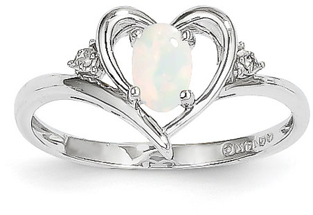 Genuine Opal Heart Ring, 14K White Gold