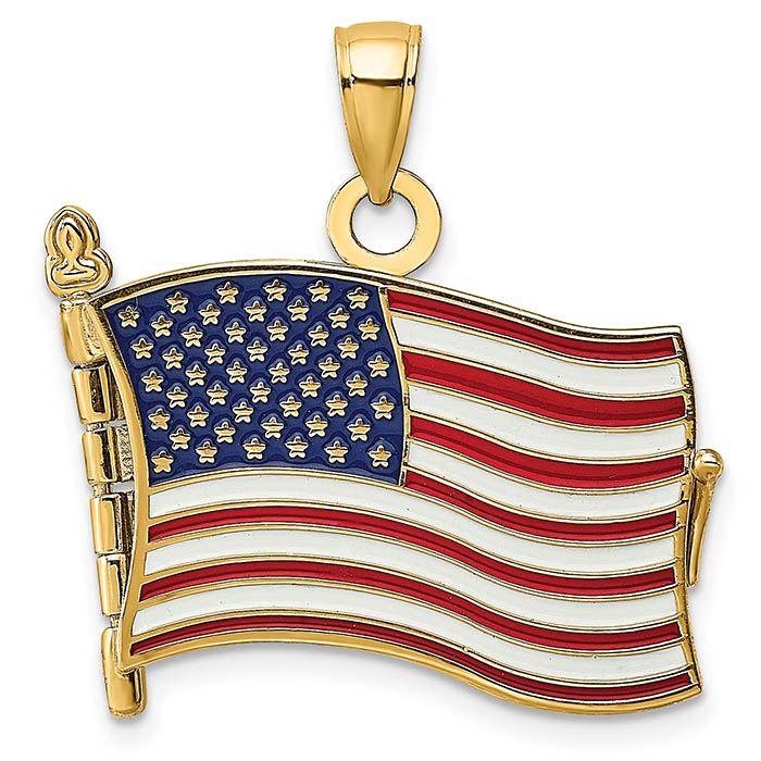 pledge of allegiance american flag book pendant in 14k gold