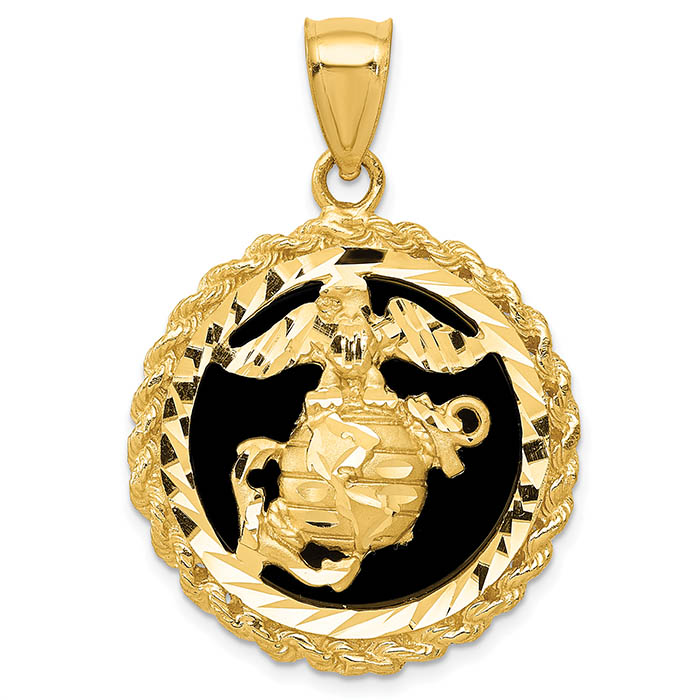 US marine corps onyx emblem pendant in 14k gold