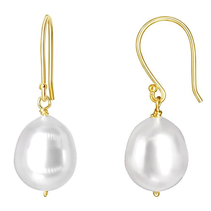 14K Gold Freshwater Pearl Drop Hook Earrings