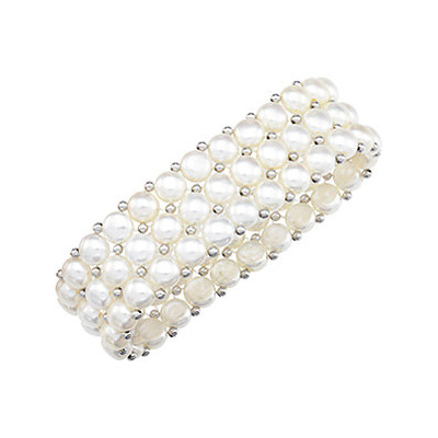3-Row Freshwater Pearl Stretch Bracelet, Sterling Silver