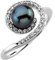 Black Akoya Pearl and Diamond Swirl Ring