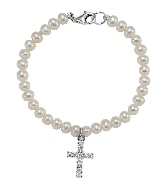 Freshwater Pearl and Cross Bracelet in Silver