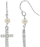 Freshwater Pearl and Cross CZ Earrings in Silver