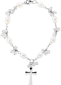 Pearl and Cross Bridesmaid Bracelet, Sterling Silver