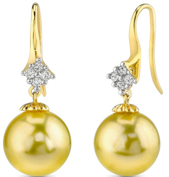 Golden South Sea Pearl and Diamond Sandra Earrings