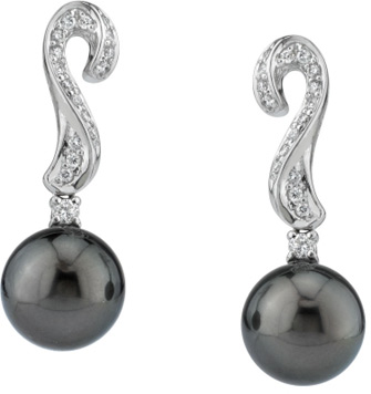 Tahitian South Sea Pearl & Diamond Hook Earrings