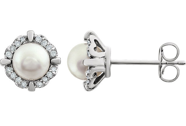 Freshwater Cultured Pearl and Diamond Earrings