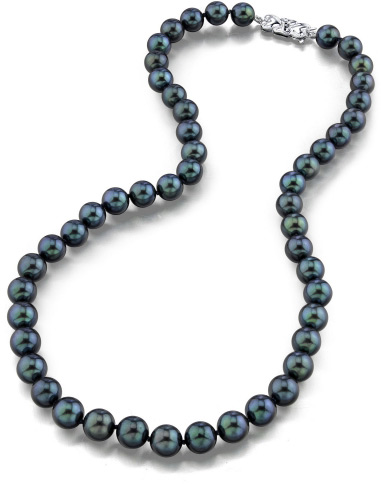 8.0-8.5mm Japanese Akoya Black Pearl Necklace- AA+ Quality