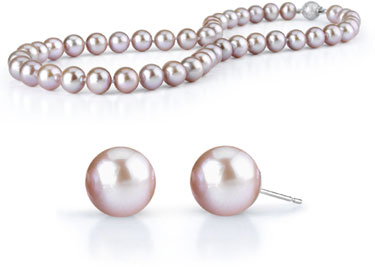 7-8mm Lavender Freshwater Pearl Necklace with Matching Stud Earrings