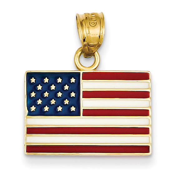 14k Gold Enameled American Flag Pendant