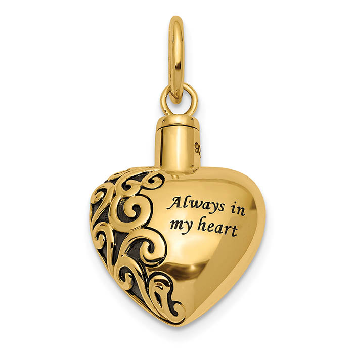 antiqued heart ash holder necklace pendant 14k gold