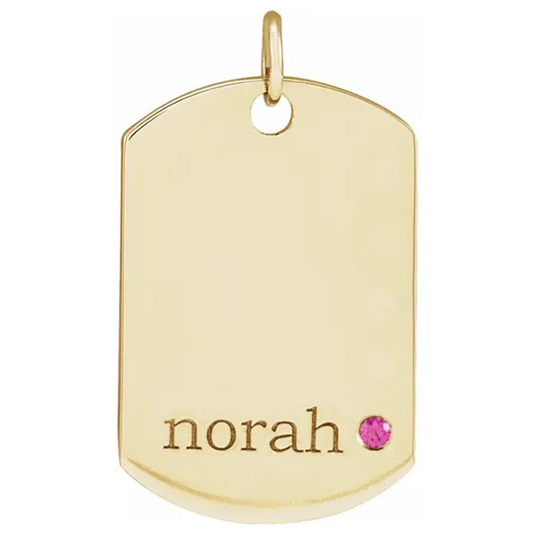 14k gold personalized gemstone dog tag pendant with name