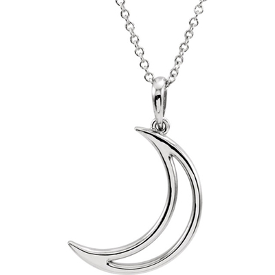 14K White Gold Crescent Moon Necklace