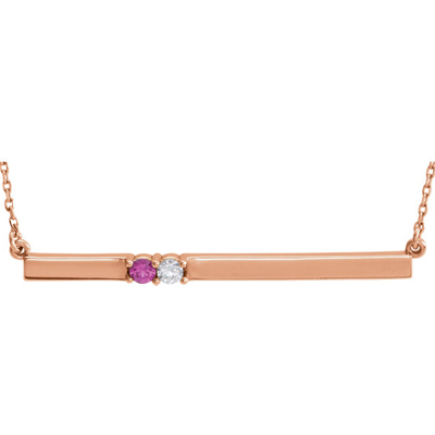 2 Stone Sweetheart Bar Necklace in 14K Rose Gold