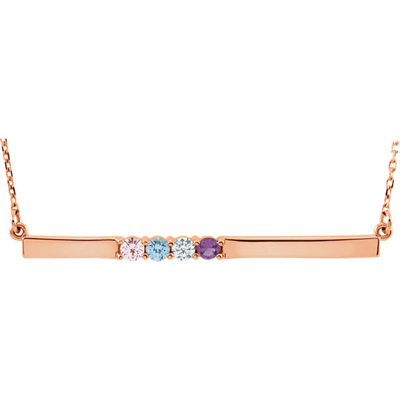 4 Stone Birthstone Bar Necklace in 14K Rose Gold