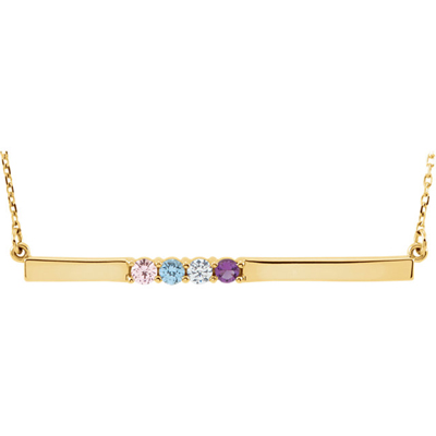 4 Stone Birthstone Bar Necklace in 14K Yellow Gold