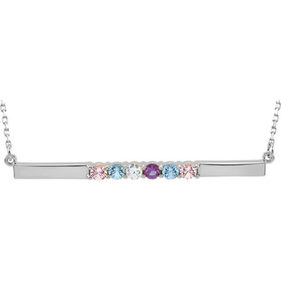6 Stone Birthstone Bar Necklace in Sterling Silver