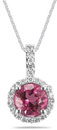 7mm Round Pink Topaz and Diamond Pendant in 14K White Gold