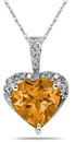 8mm Heart-Shape Citrine & Diamond Pendant 10K White Gold