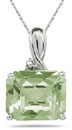 7.60 Carat Emerald-Shaped Green Amethyst & Diamond Pendant, 10K White Gold