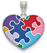 Enameled Autism Awareness Heart Pendant, Sterling Silver