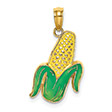 enameled corn with husk pendant 14k gold